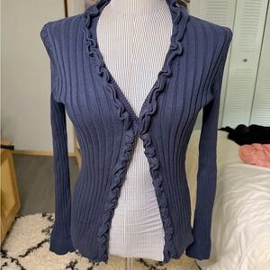 Ruffled Navy Blue Women's Sweater Cardigan